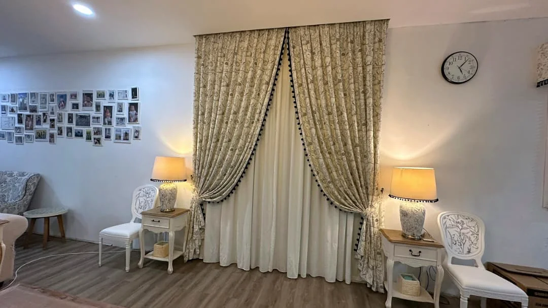 Authentic Ni-Shin Curtain installation photographed in a living room