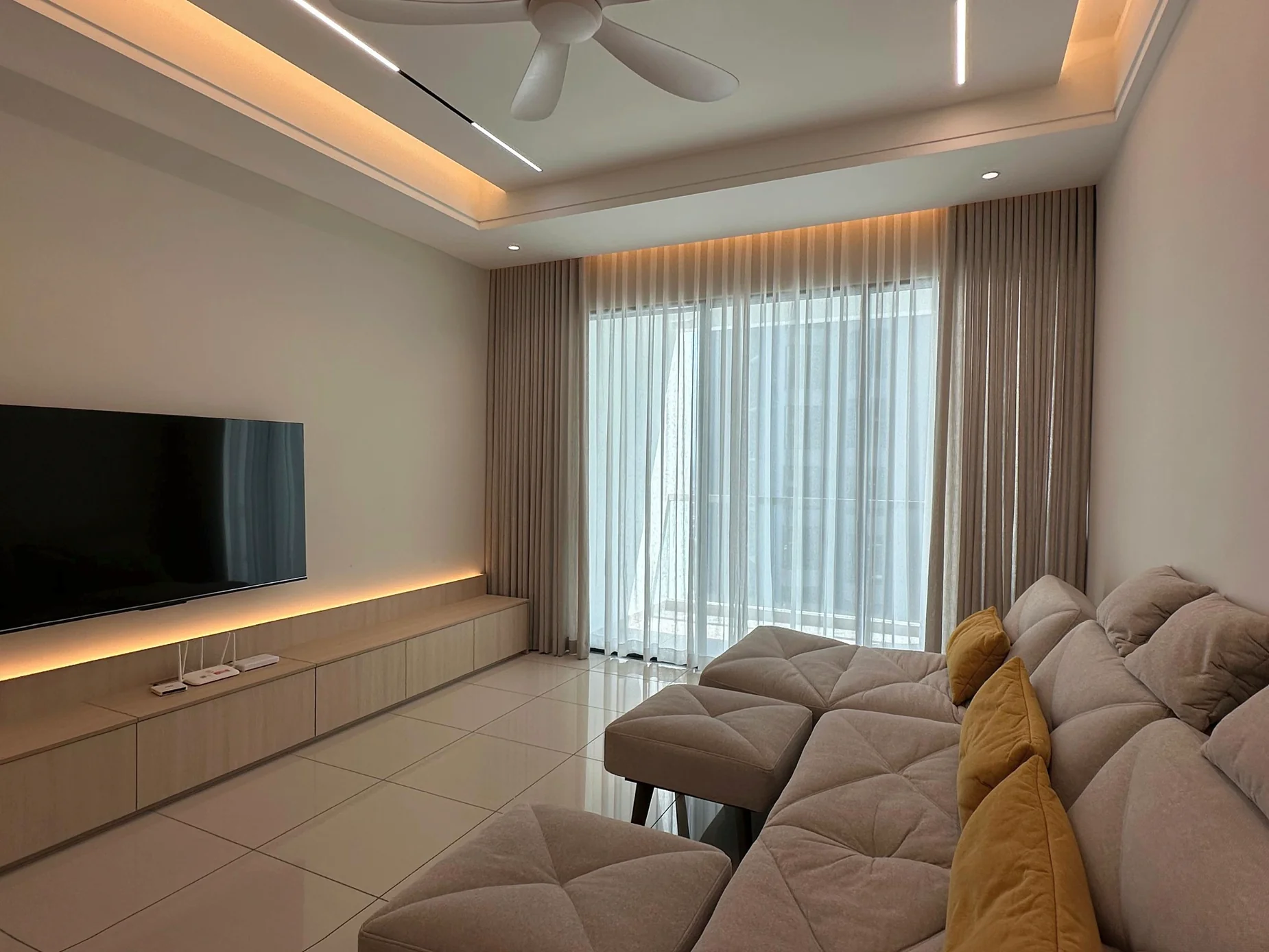 Authentic Ni-Shin Curtain installation photographed in a living room