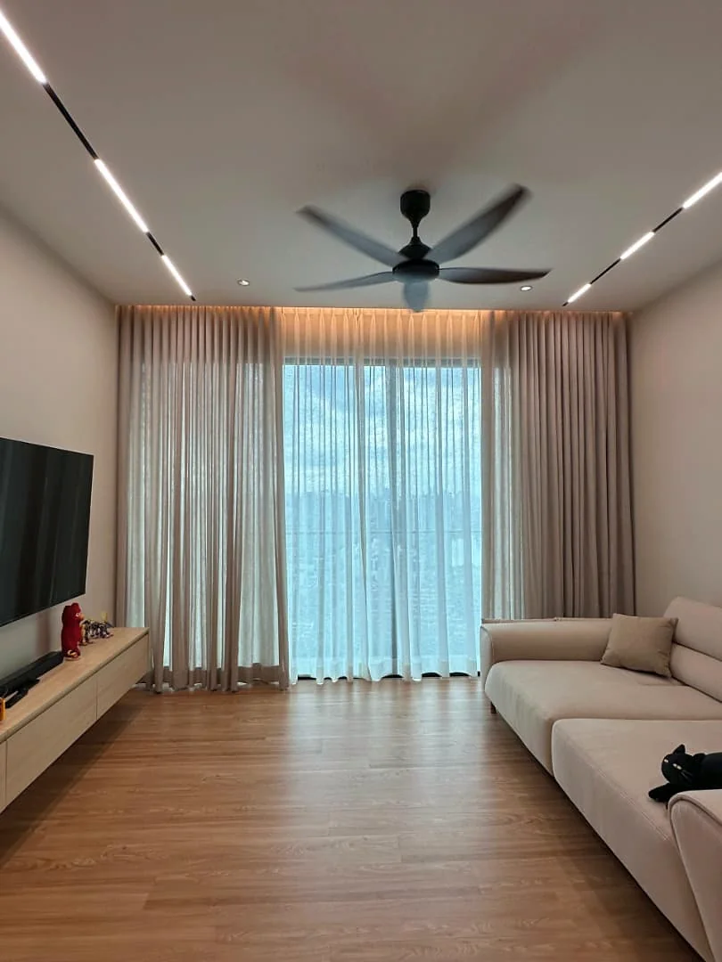 Authentic Ni-Shin Curtain installation photographed in a living room